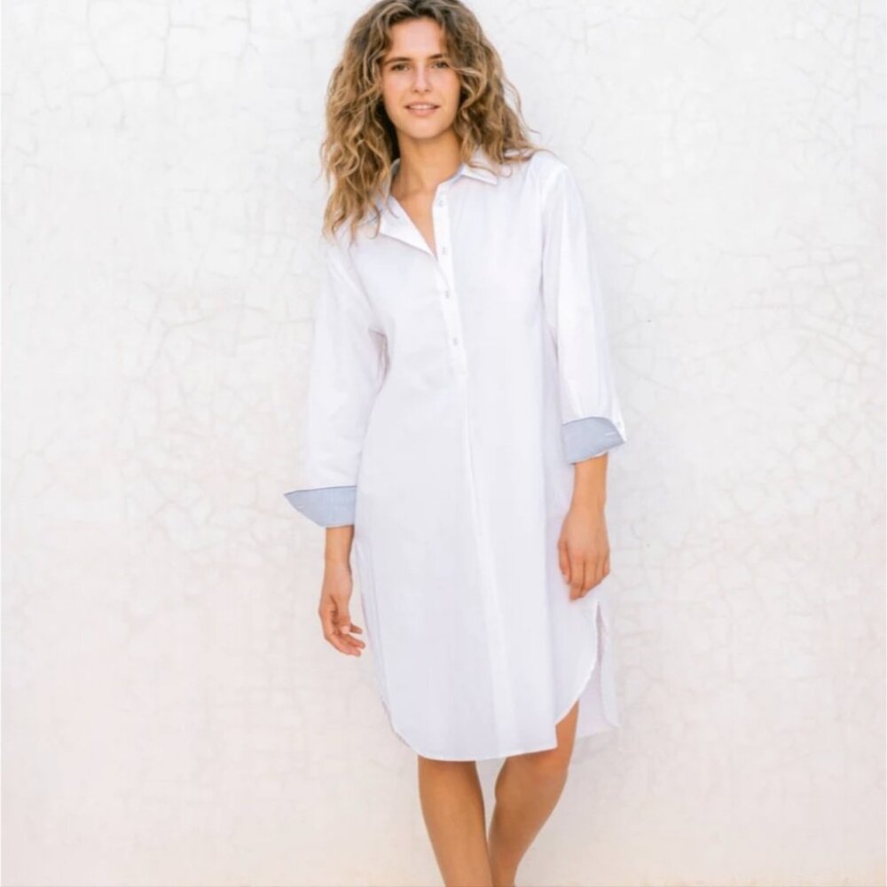 Mersea Essential Cotton Collar Long Sleeves Costal Relaxed White Shirt Dress M - Picture 12 of 12